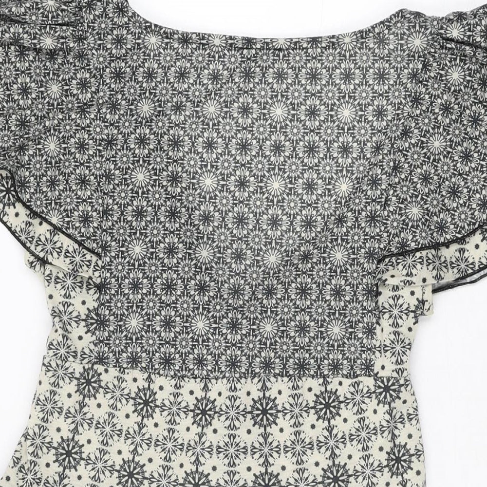 Oasis Womens White Geometric Polyester Skater Dress Size 12 V-Neck Pullover