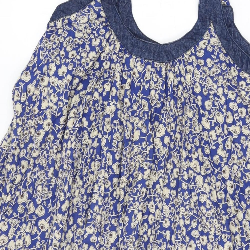 French Connection Womens Blue Floral Cotton Shift Size 6 Round Neck Pullover