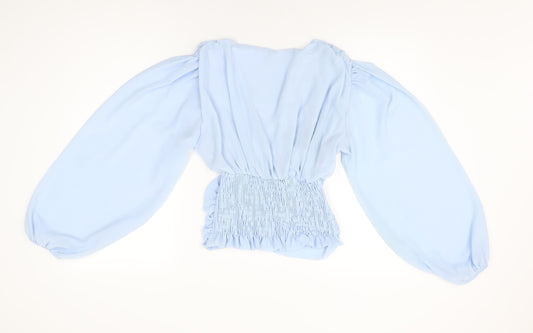 Quiz Womens Blue Polyester Basic Blouse Size L V-Neck