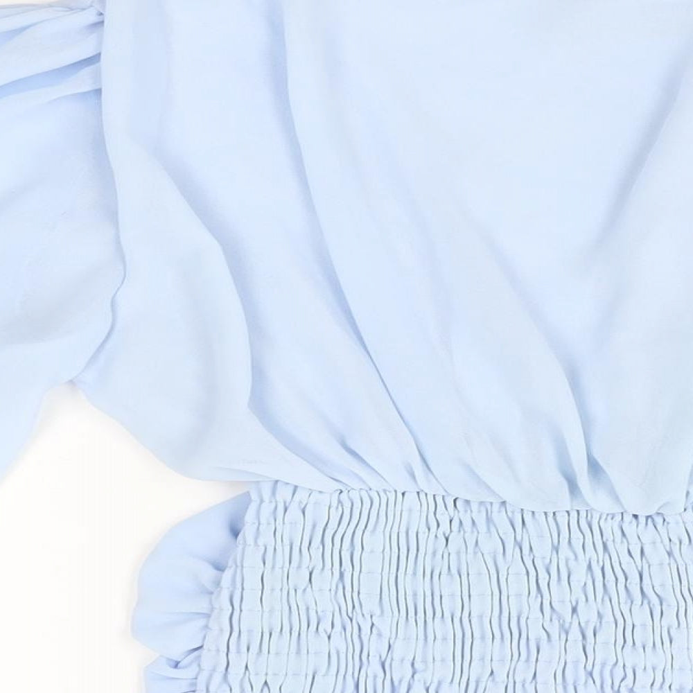 Quiz Womens Blue Polyester Basic Blouse Size L V-Neck