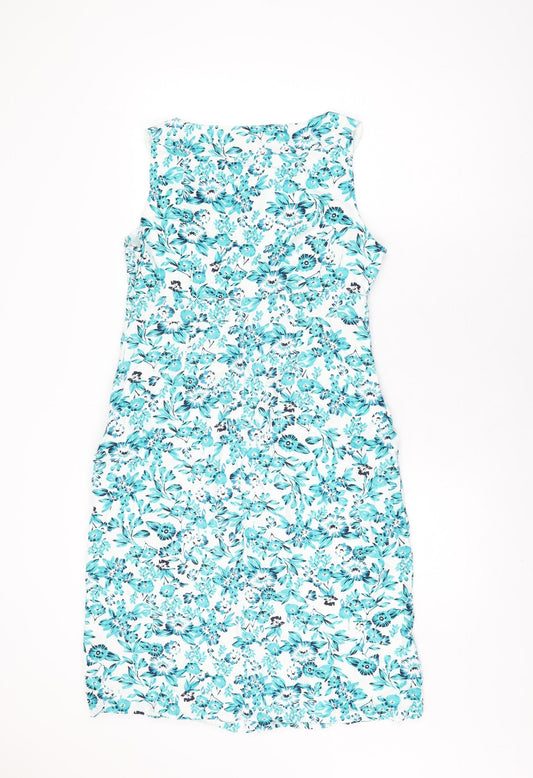 Maine Womens White Floral Cotton Bodycon Size 12 Round Neck Zip