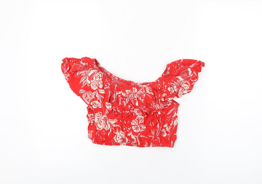 Womens UK Size 6 New Look Red Cropped T-Shirt