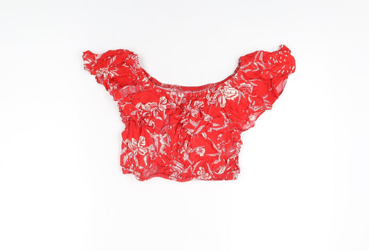 Womens UK Size 6 New Look Red Cropped T-Shirt