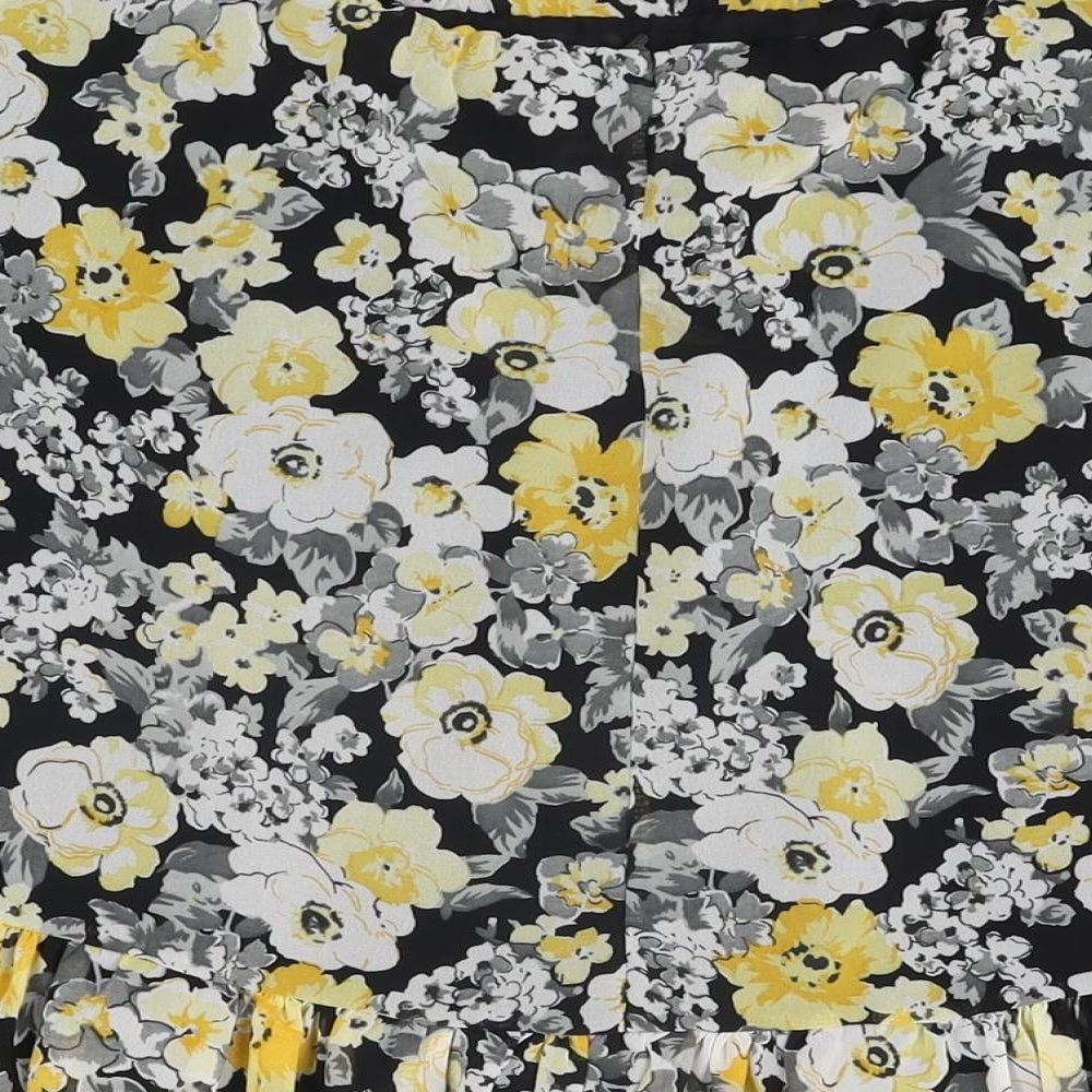 Marks and Spencer Womens Black Floral Polyester Skater Skirt Size 14