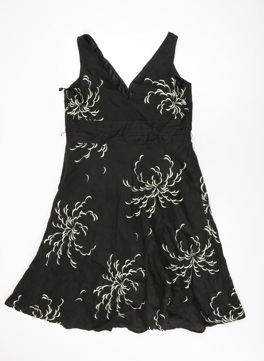 Monsoon Womens Brown Floral Linen A-Line Size 16 V-Neck Zip