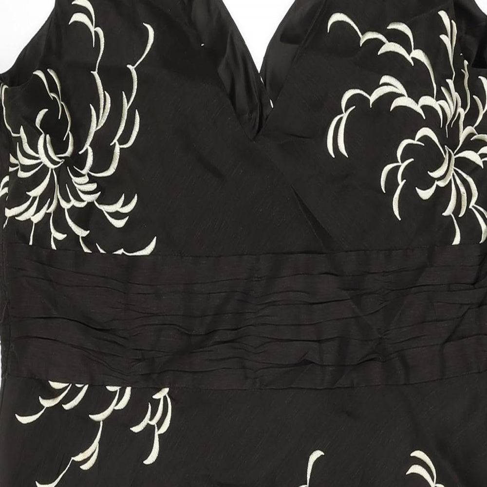 Monsoon Womens Brown Floral Linen A-Line Size 16 V-Neck Zip