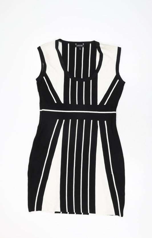 Episode Womens Black Geometric Viscose Bodycon Size M Scoop Neck Pullover