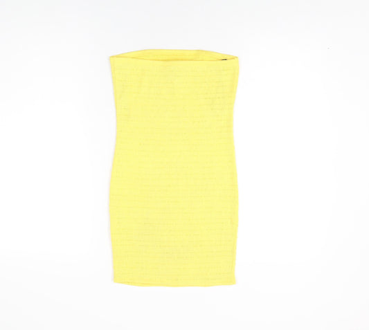 FOREVER 21 Womens Yellow Polyester Bodycon Size S Off the Shoulder Pullover