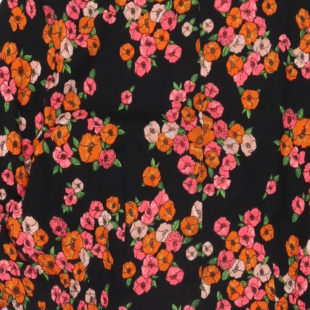 JD Williams Womens Black Floral Polyester A-Line Size 20 V-Neck Pullover