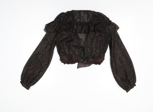 Nasty Gal Womens Black Geometric Polyester Basic Blouse Size 8 V-Neck