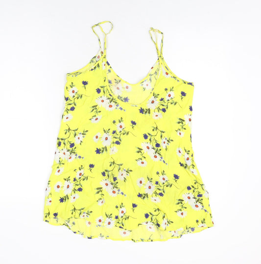 FOREVER 21 Womens Yellow Floral Viscose Camisole T-Shirt Size S Scoop Neck