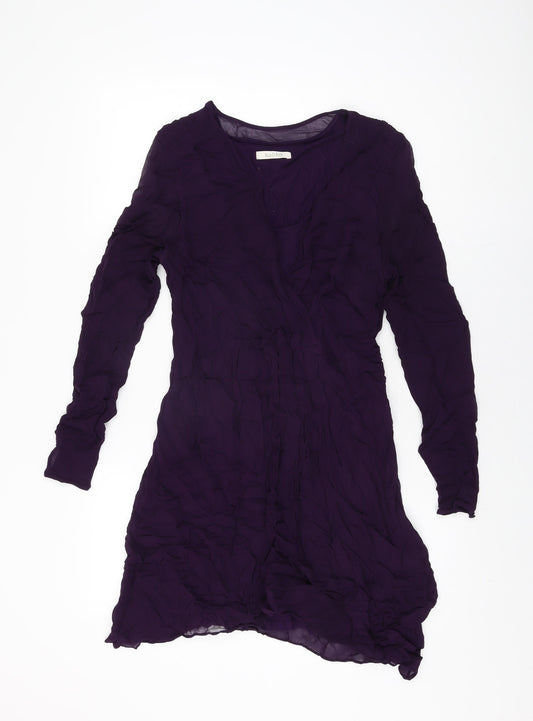 Additional front view of Kaliko women’s purple viscose shift, size UK 14, v-neck pullover