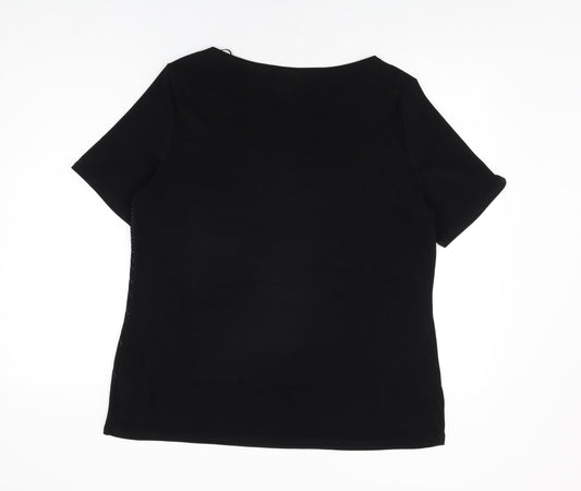 Bonmarché Womens Black Polyester Basic T-Shirt Size M Boat Neck
