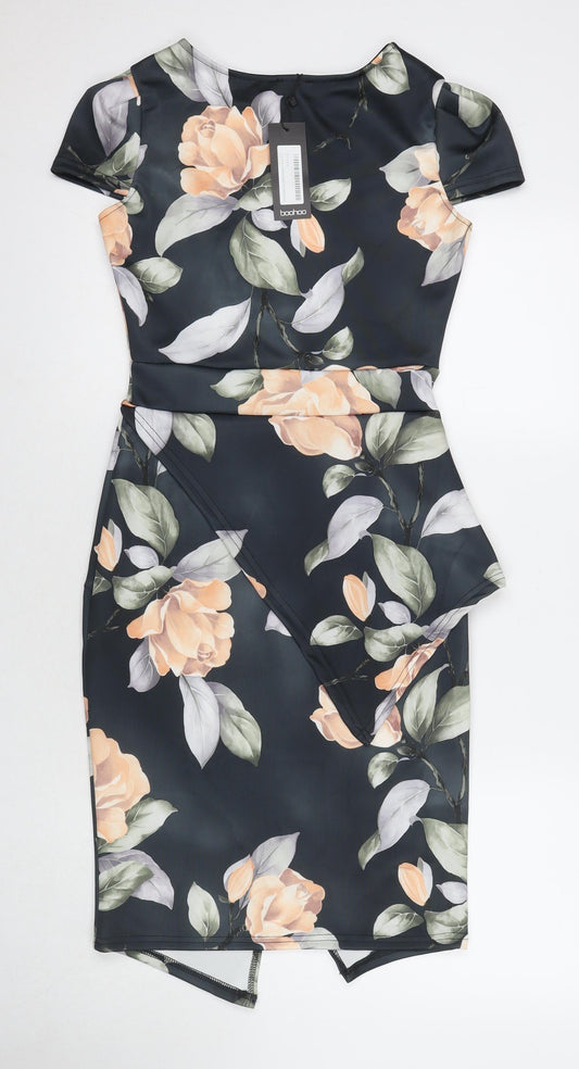 Boohoo Womens Multicoloured Floral Polyester A-Line Size 10 Round Neck Pullover