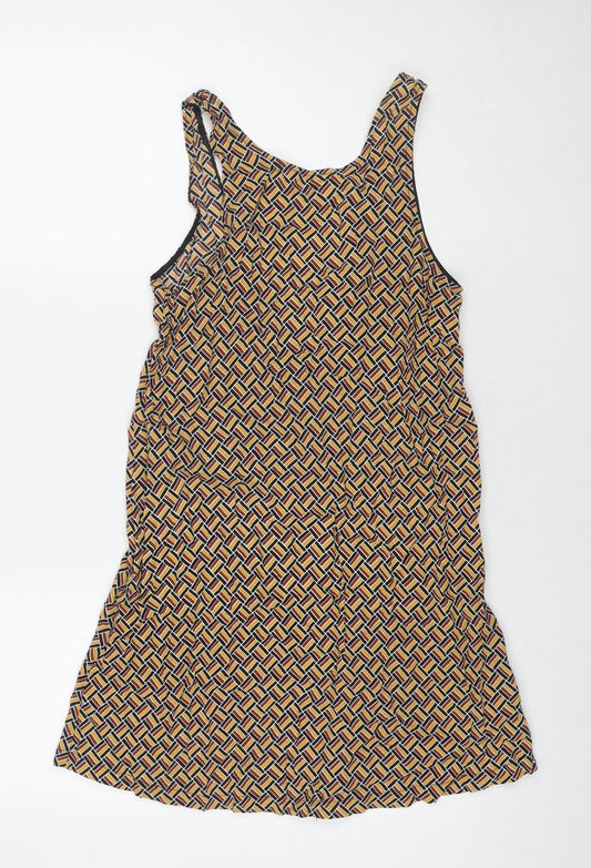 Additional front view of Cooperative women’s yellow geometric viscose tank dress, size XS, scoop neck pullover