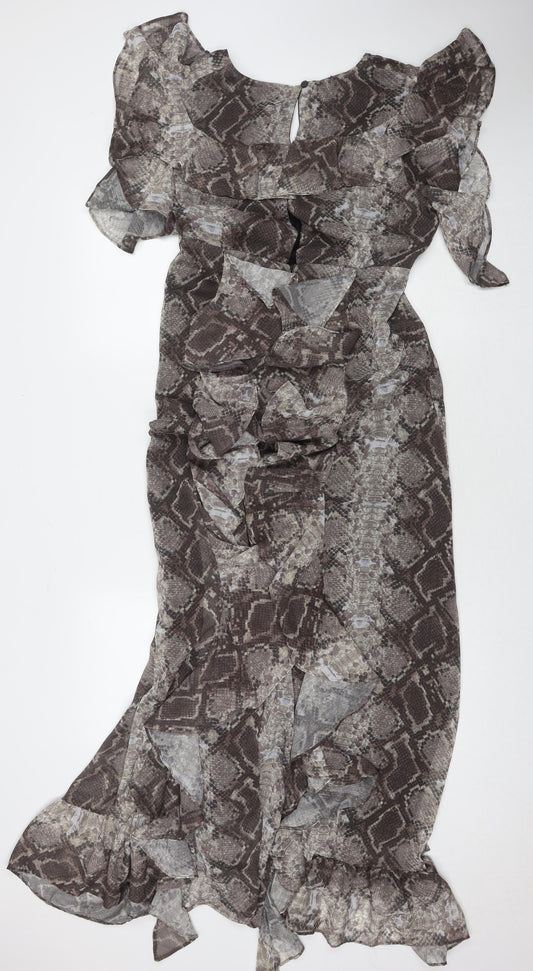 Topshop Womens Brown Animal Print Polyester Maxi Size 12 V-Neck Pullover - Snake Pattern