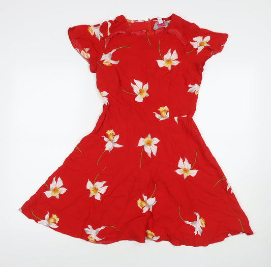 Dorothy Perkins Womens Red Viscose Fit & Flare Size 8 Round Neck Pullover