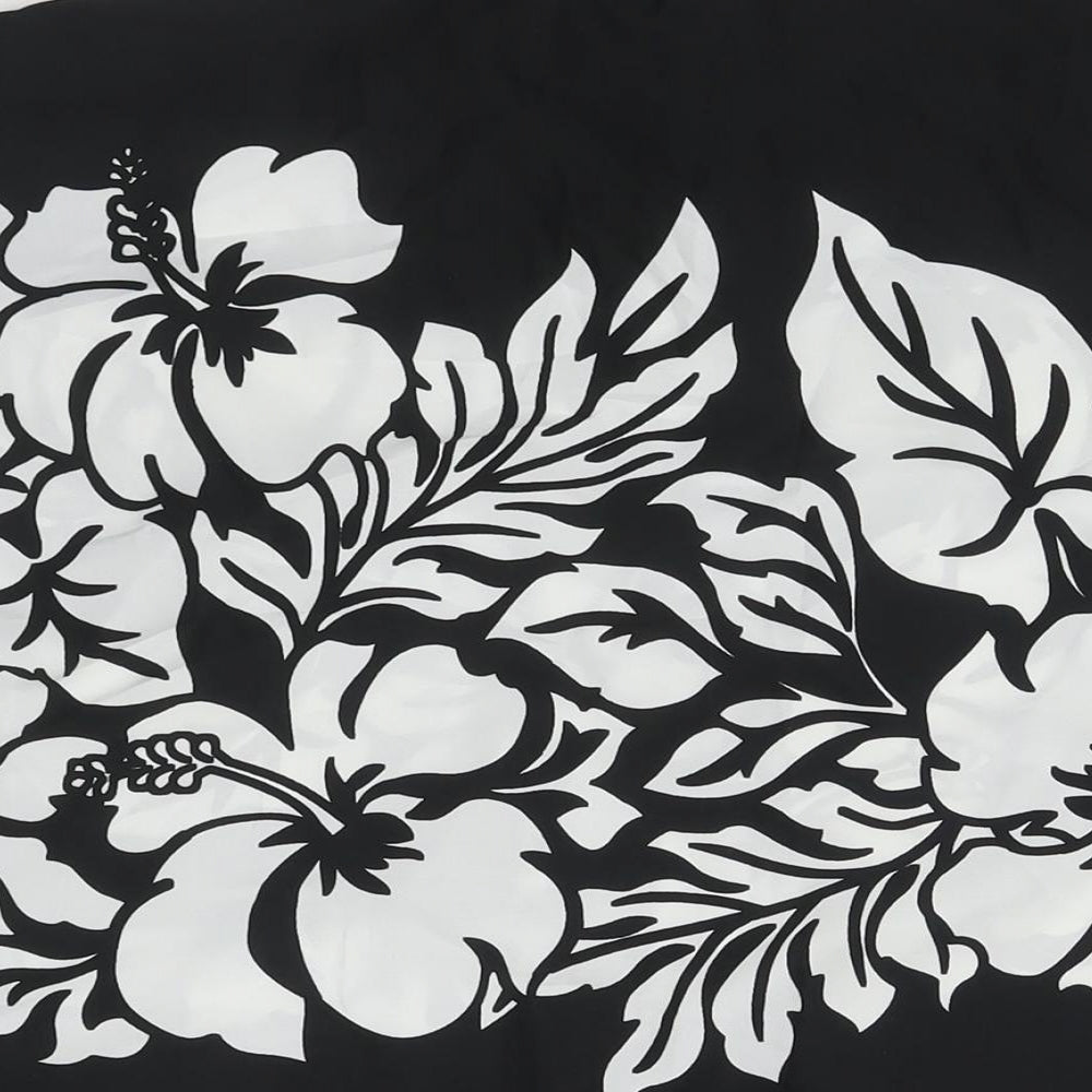 Rima Mens Black Floral Polyester Button-Up Size XL Collared Button