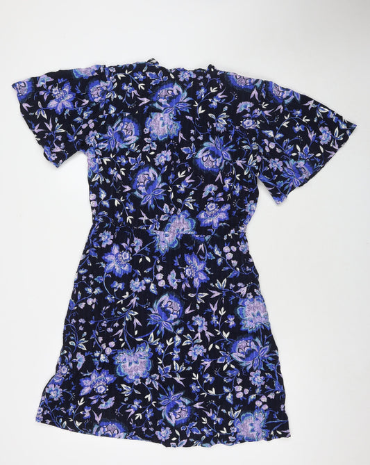 NEXT Womens Blue Floral Viscose A-Line Size 12 V-Neck Pullover