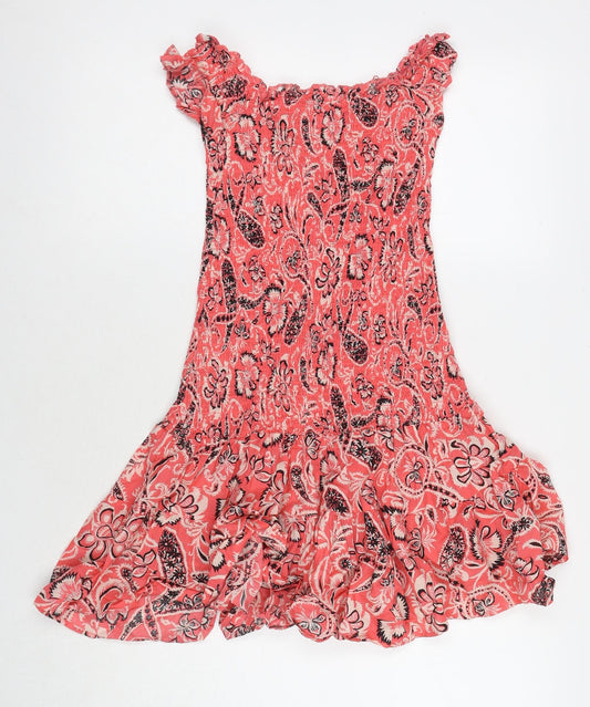 Mango Womens Pink Paisley Polyester Mini Size S Square Neck Pullover