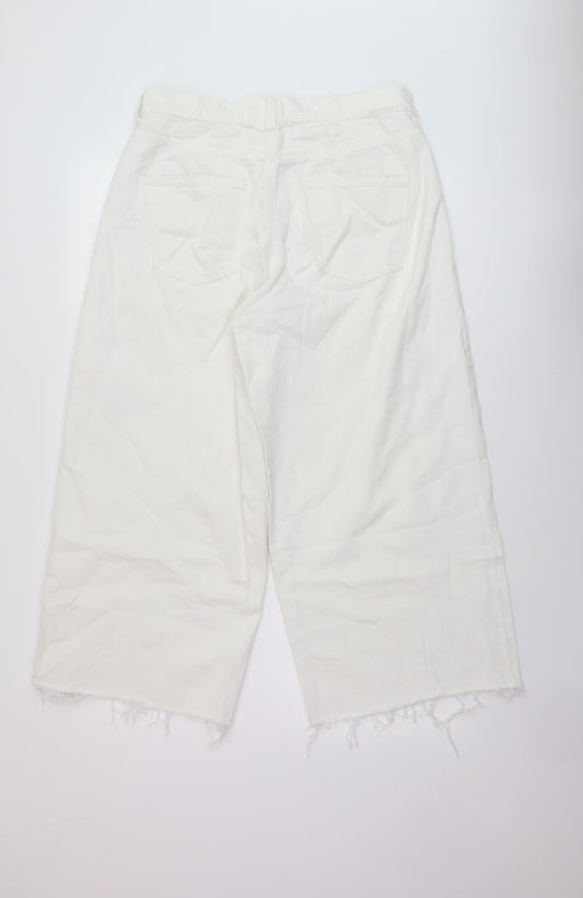 Denim & Co. Womens White Cotton Wide-Leg Jeans Size 12 L24 in Regular Button