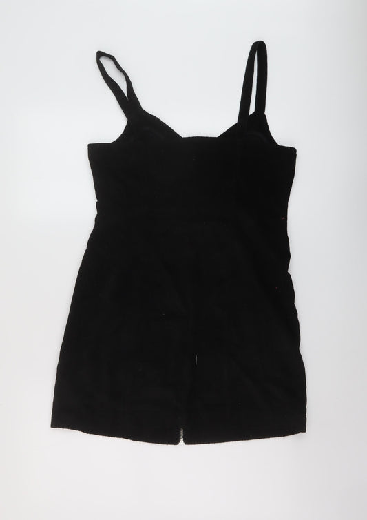 Topshop Womens Black Cotton A-Line Size 12 V-Neck Zip