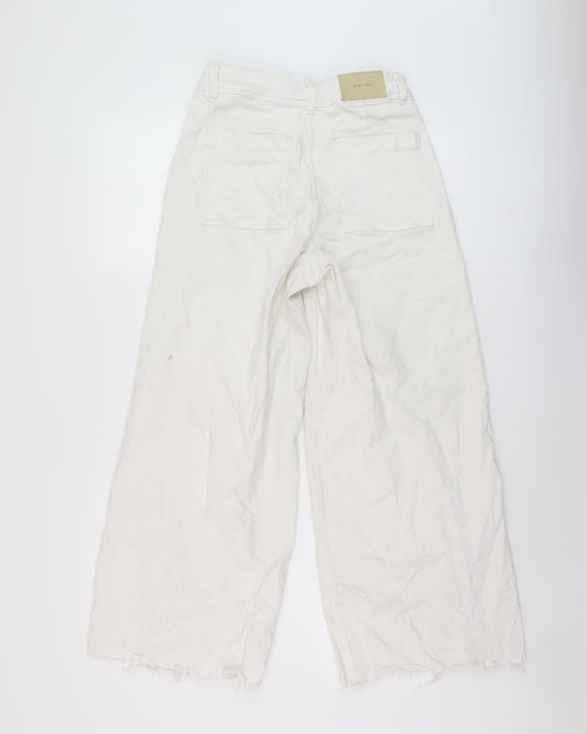 Bershka Womens White Cotton Wide-Leg Jeans Size 8 L26 in Regular Button
