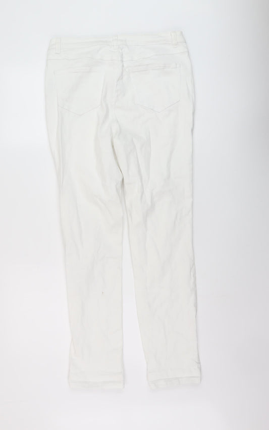 George Womens White Cotton Straight Jeans Size 14 L28 in Regular Button