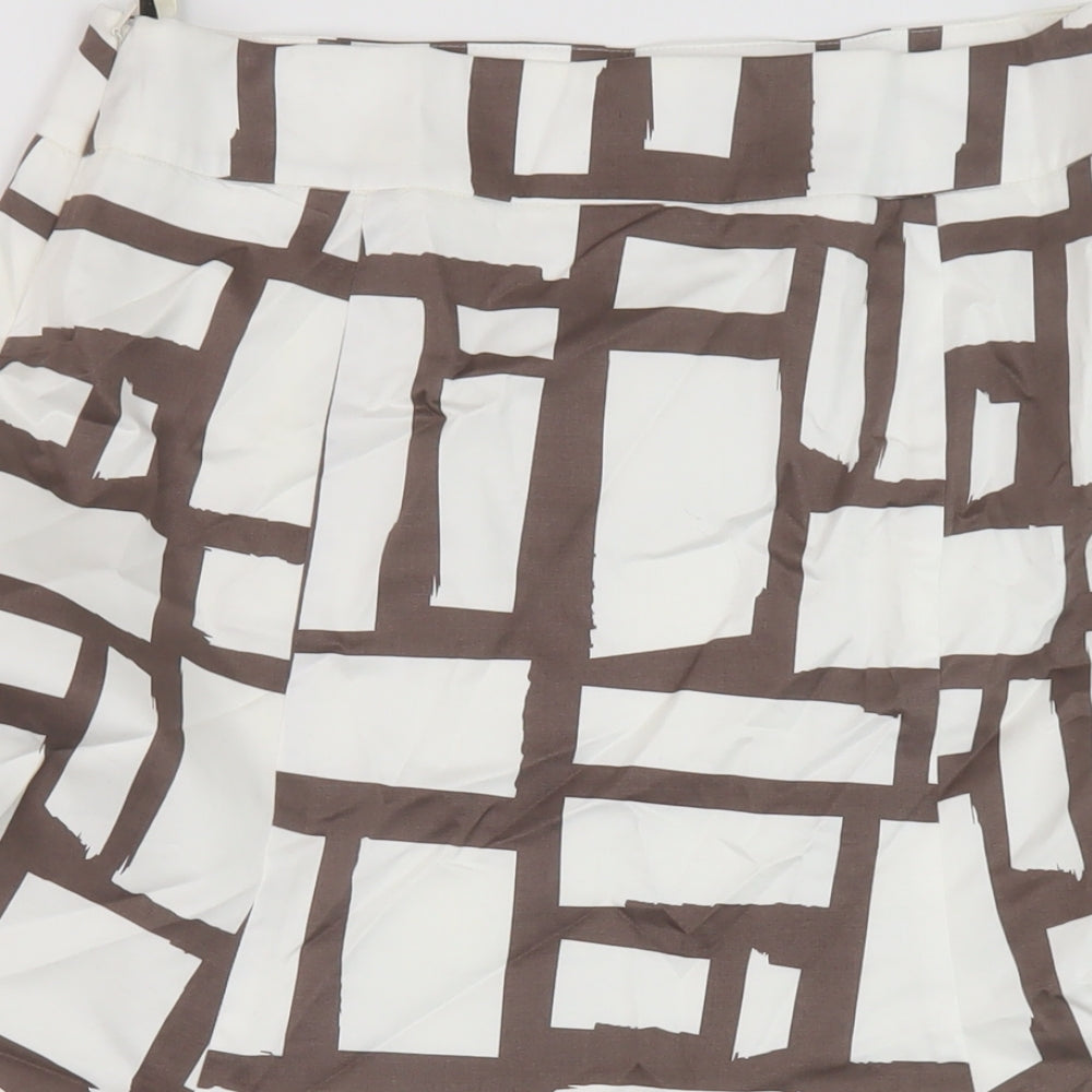 Precis Womens White Geometric Cotton A-Line Skirt Size 12 Zip
