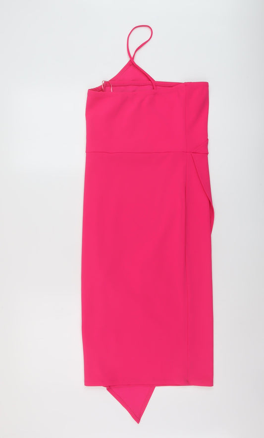 Quiz Womens Pink Polyester Bodycon Size 10 One Shoulder Pullover