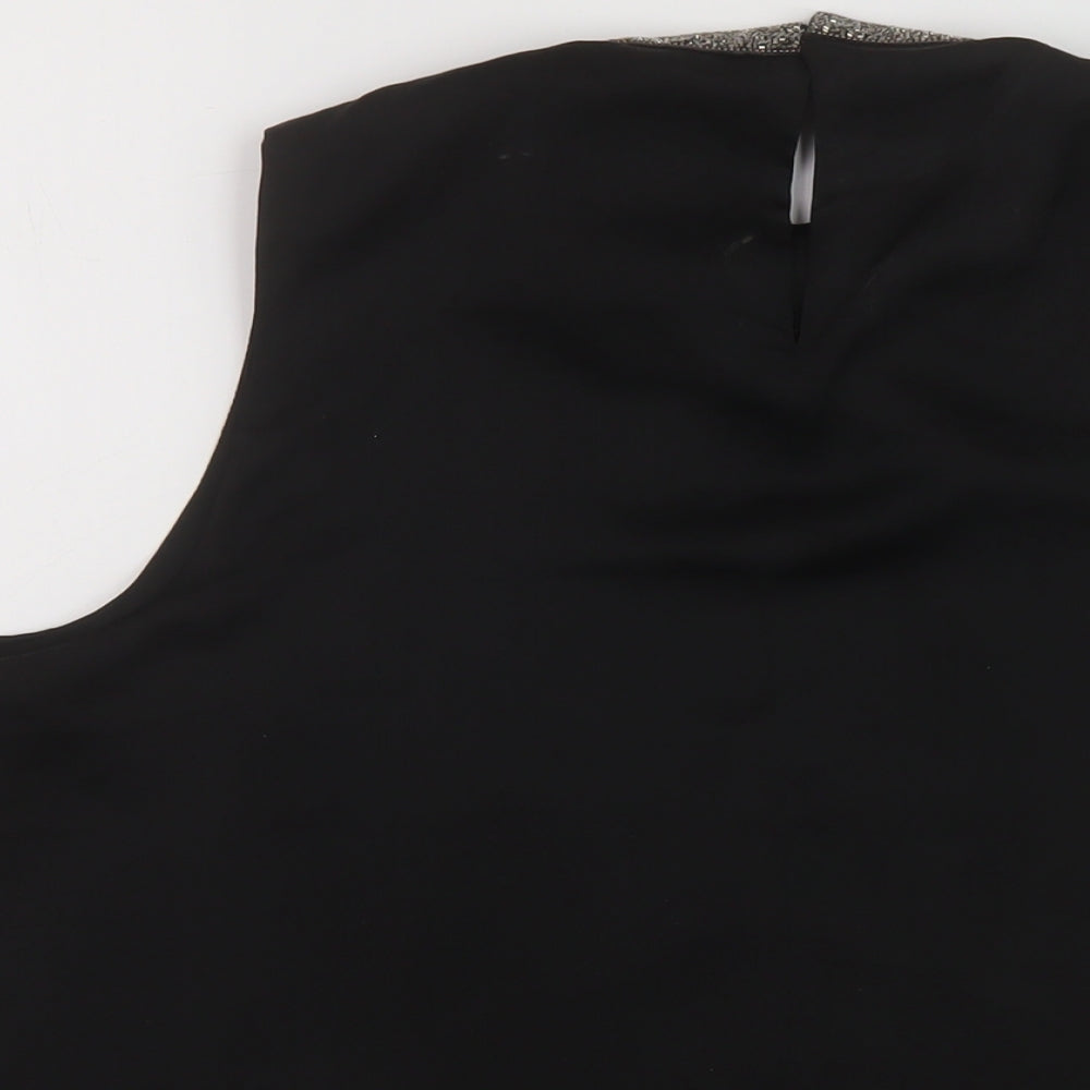 Womens UK Size 10 Cream Black Basic Tank