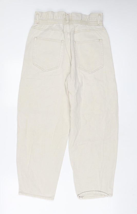 Pull&Bear Womens Beige Cotton Tapered Jeans Size L L20 in Regular Zip