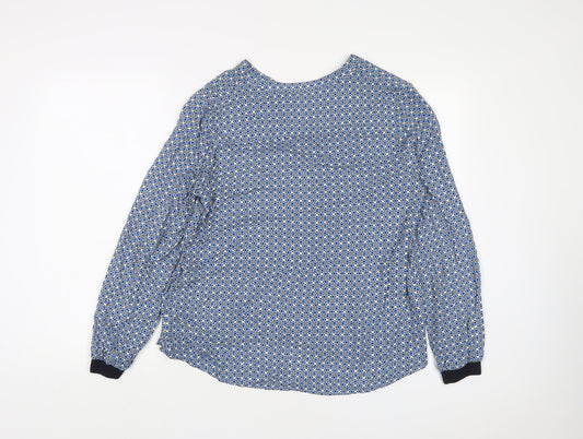 Part Two Womens Blue Geometric Viscose Basic Blouse Size 8 V-Neck