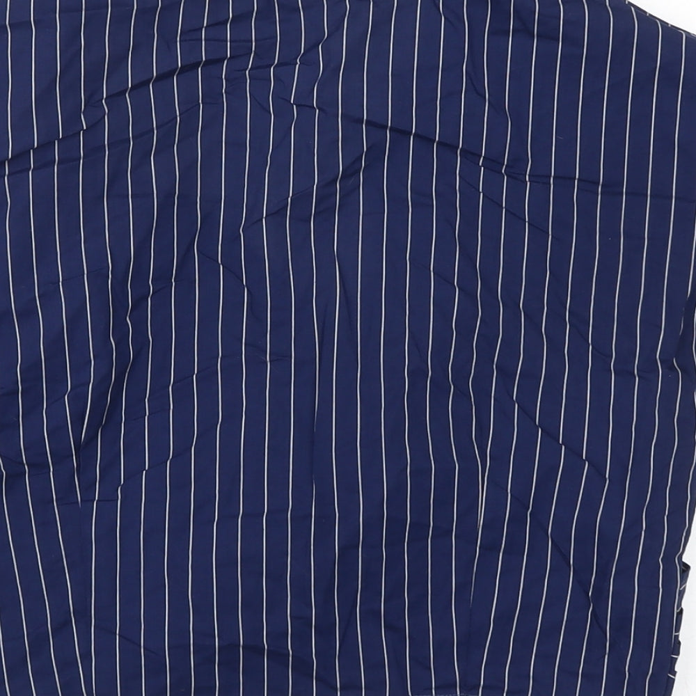 Boohoo Womens Blue Herringbone Cotton Cropped Blouse Size 14 V-Neck