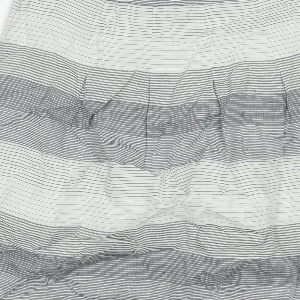 Marks and Spencer Womens Grey Striped Ramie A-Line Skirt Size 10 Zip
