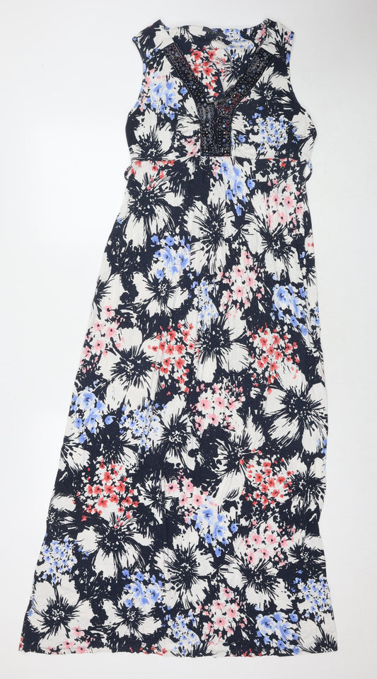 Debenhams Womens Multicoloured Floral Viscose Maxi Size 10 V-Neck Pullover - Beaded Detail
