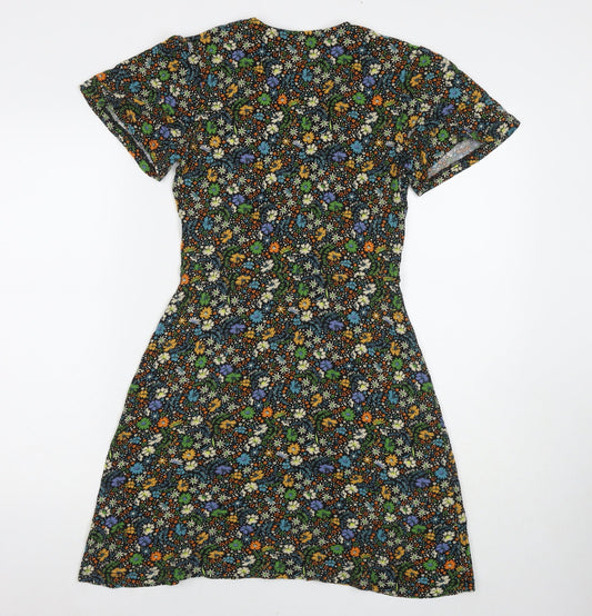 NEXT Womens Multicoloured Floral Viscose Fit & Flare Size 8 V-Neck Pullover