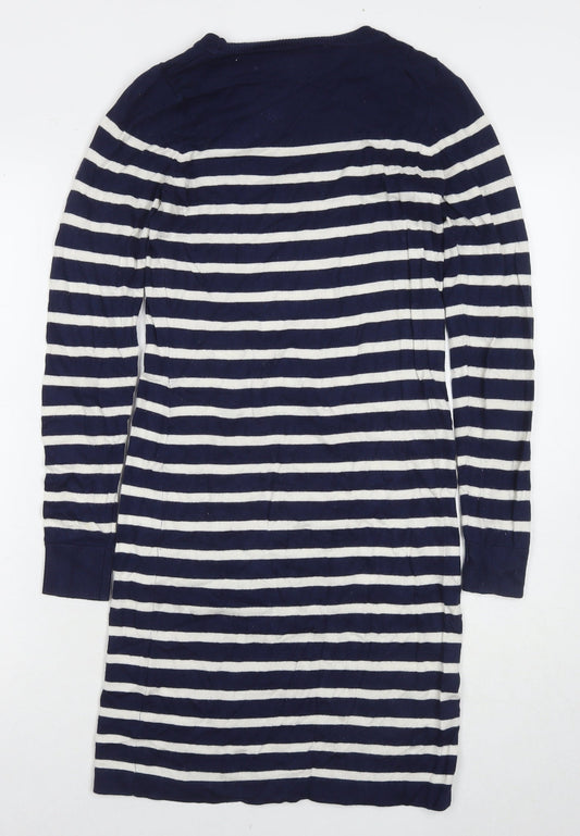 JoJo Maman Bébé Womens Blue Striped Cotton Maxi Size XS Round Neck Pullover