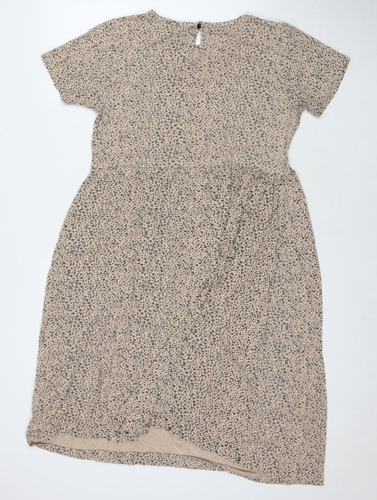 Wednesday's Girl Womens Beige Animal Print Viscose Fit & Flare Size 14 Round Neck Pullover - Leopard Print