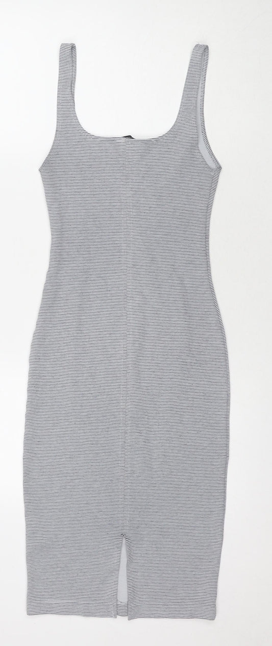 Zara Womens Grey Striped Polyester Bodycon Size S Scoop Neck Pullover