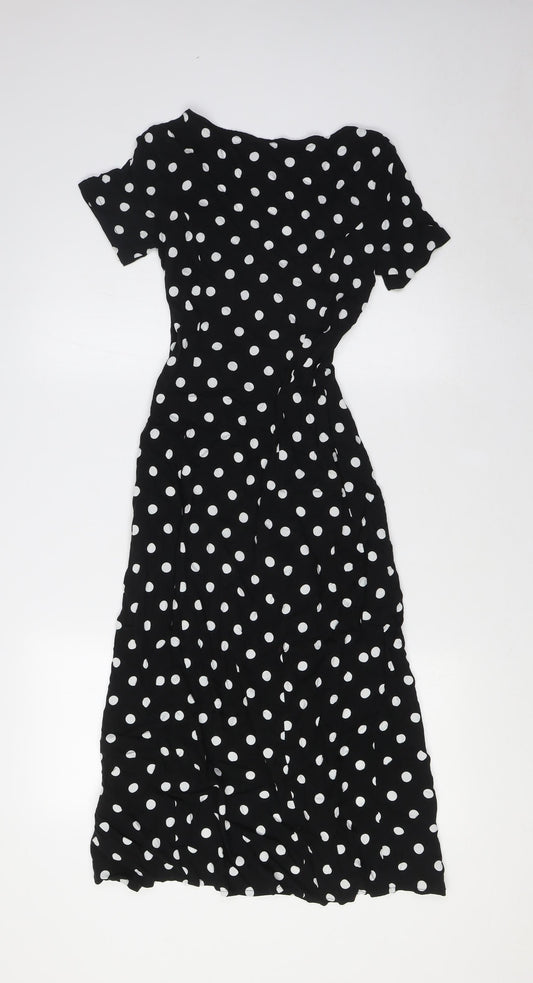 Divided by H&M Womens Blue Polka Dot Viscose A-Line Size 6 V-Neck Button