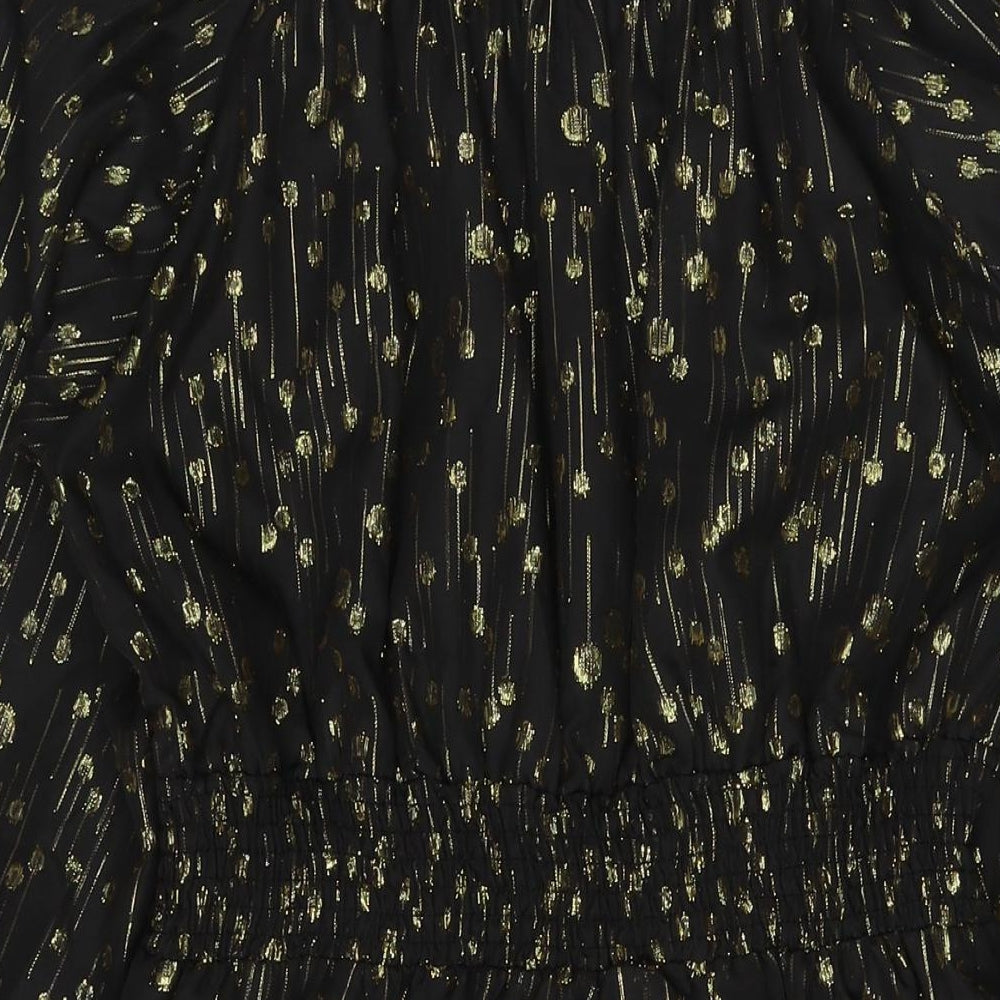 Kling Womens Black Polyester A-Line Size L Mock Neck Zip - Gold Detail