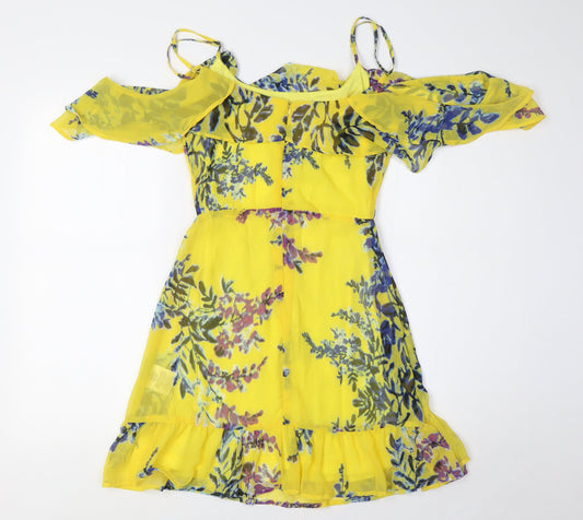 Brave Soul Womens Yellow Polyester A-Line Size XS Scoop Neck - Cold Shoulder