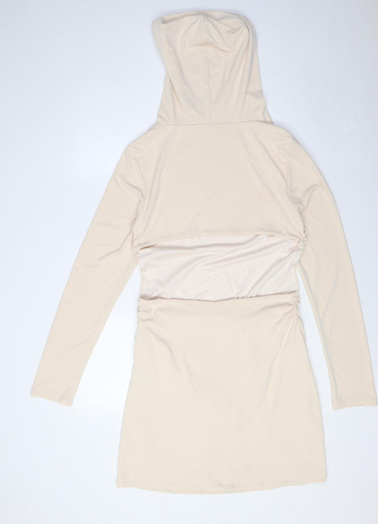Zara Womens Beige Polyester A-Line Size XL Mock Neck - Hood, Open Back