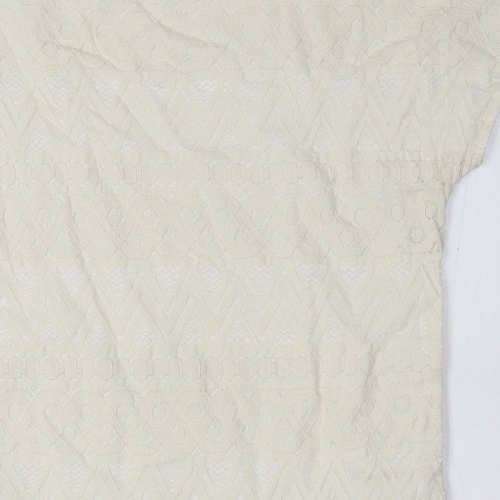 AX Womens Ivory Cotton Pencil Dress Size 4 Boat Neck - Lace Overlay