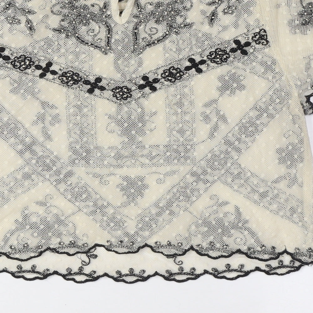 Womens UK Size S Zara Ivory Cropped Button-Up