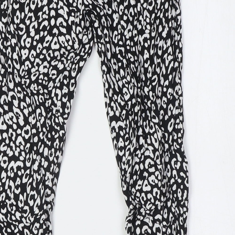 C&A Girls Black Animal Print Viscose Capri Trousers Size 12 Years L26 in Regular - Elasticated Waist