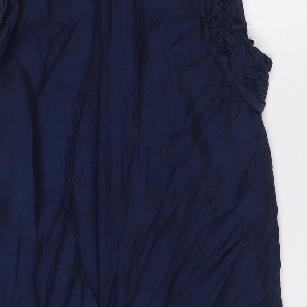 French Connection Womens Blue Modal A-Line Size 12 Mock Neck Zip - Ruffled Collar