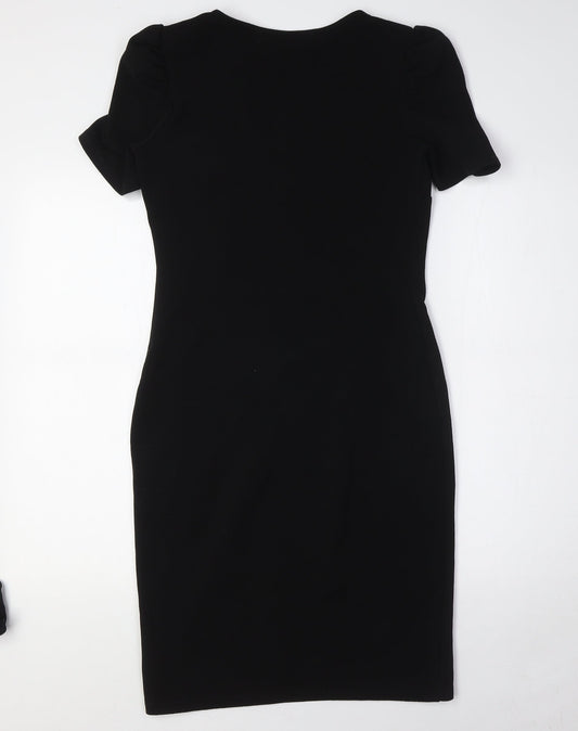 Dorothy Perkins Womens Black Polyester Pencil Dress Size 8 Boat Neck Zip