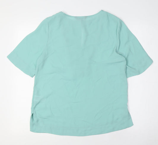 Marks and Spencer Womens Green Polyester Basic Button-Up Size 8 Round Neck